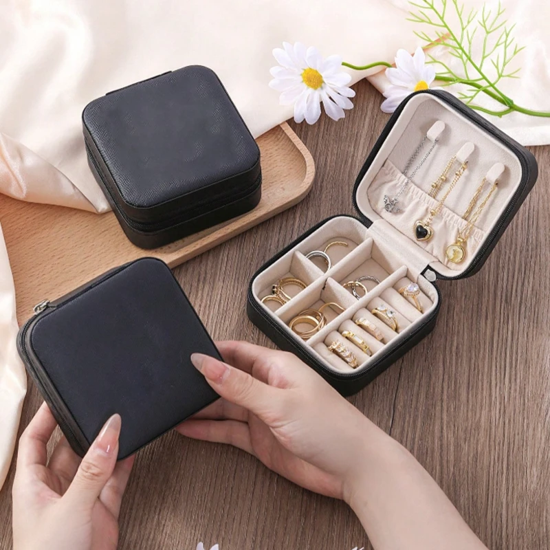 

1 шт. Однослойная шкатулка для хранения, женская дорожная кожаная шкатулка для украшений, классическая черная, чисто белая, модная розовая шкатулка для хранения, шкатулки для украшений