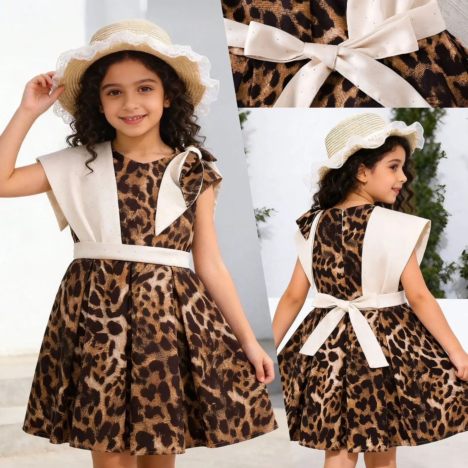 2026 Summer Girls 2 Piece Outfit, Fake Long Sleeve Knit Top & Princess Pleated Skirt with Belt for 3-7Y