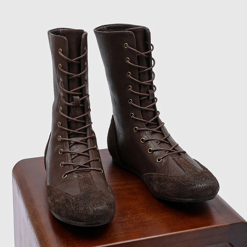 

High Quality Motorcycle Men Boots Spliced High Top Long Tube Flat Bottom Slimming Fashion Trend Chimney Boots