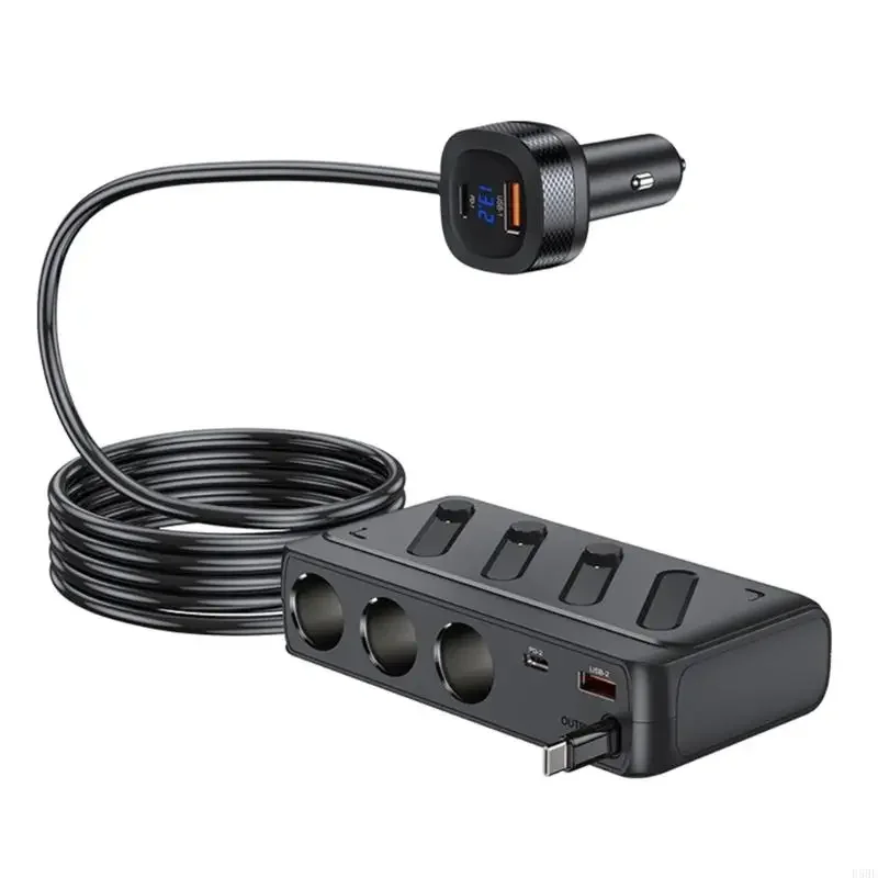 

D5BE Car Chargers with 187W Output & 3 Sockets Intelligent Chip Car Chargers for Travel Use