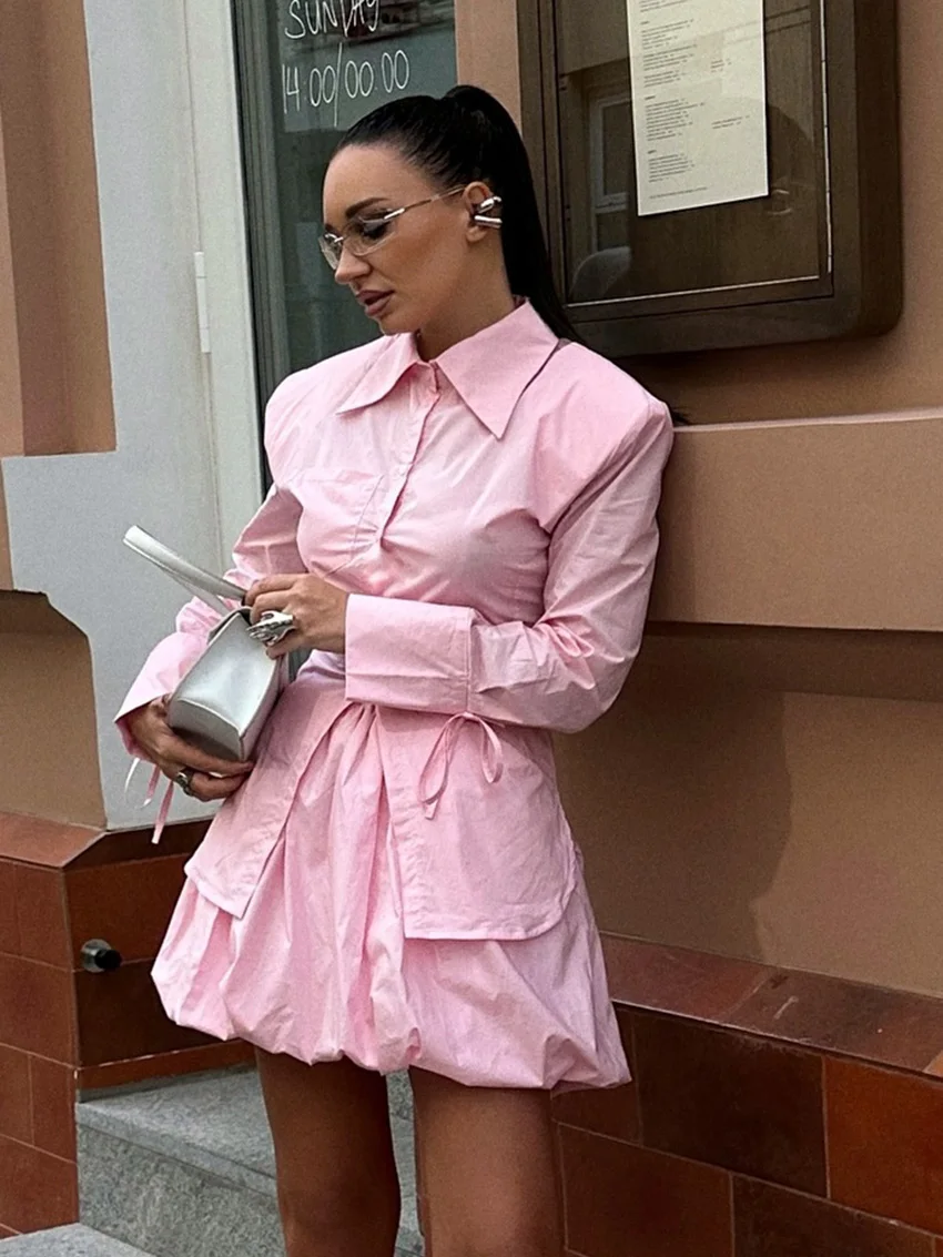 Marthaqiqi розовые хлопковые женские ночные рубашки, пижамы с длинными рукавами, одежда для сна с отложным воротником, юбки, модные женские комплекты ночного белья