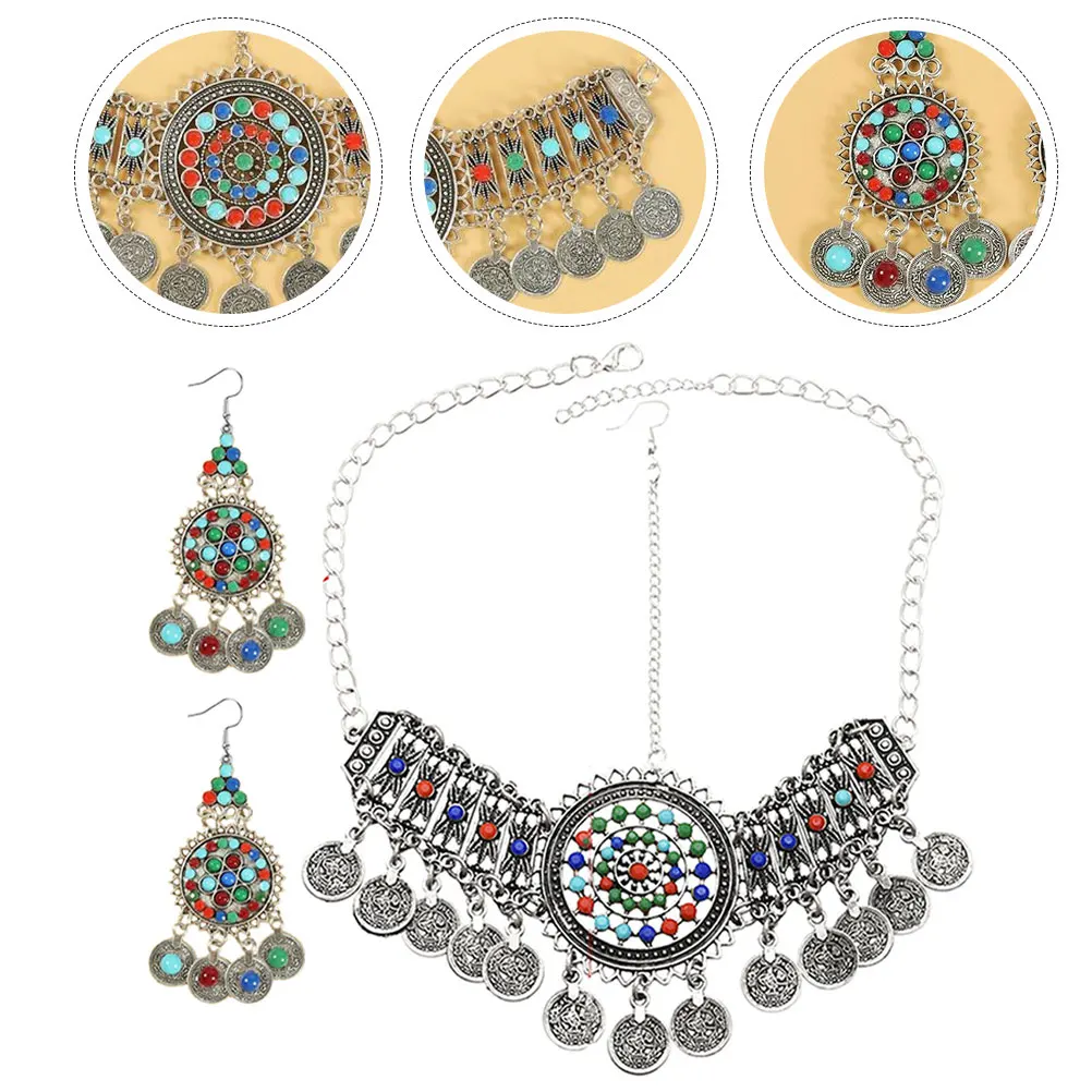 1 Set Vintage Head Chain Drop Earrings For Women Ethnic Jewelry Set Dangling Hair Accessories Bride Bridesmaid Wedding Party