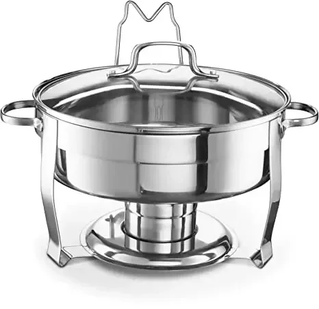 Food Heater Hot Pot, Hot Pot with 2 Burner Holders Hotel Buffet Food Heater, Dome Cover