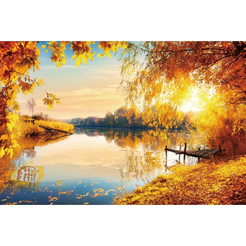 Осенний природный пейзаж, фон для фотосъемки, кленовый лес, гора, вода, дорога, река, осенний пейзаж, портрет, фотофон, декор