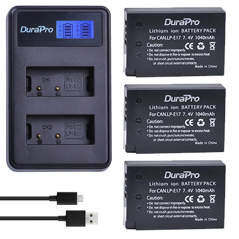 DuraPro 1040mAh LP-E17 LP E17 Bateria + LCD USB Dual Charger for Canon EOS M3 M5 M6 750D 760D T6i T6s 800D 8000D Kiss X8i