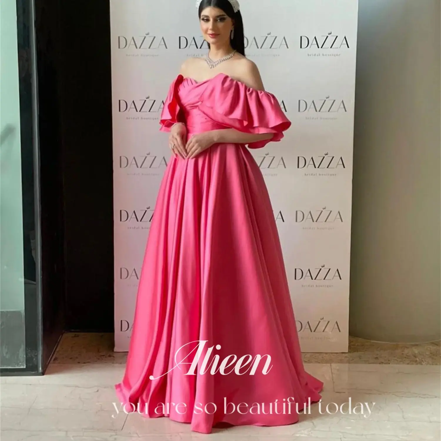 

Aileen Off the Shoulders Satin Grace Pink Graduation Dresses Woman Robe De Soiree Femmes Evening Gown Royal Engagement Dress Es