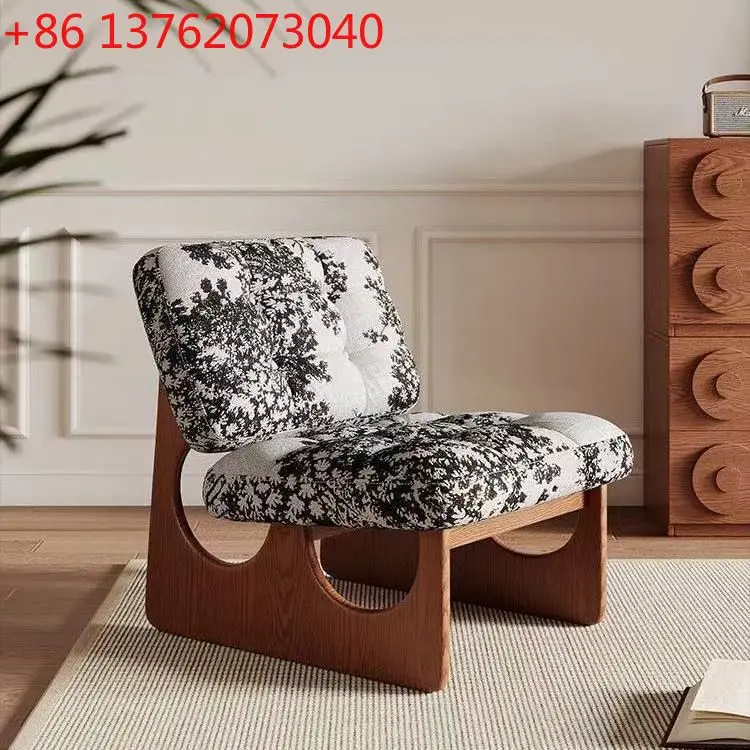 

Modern minimalist balcony single sofa chair, vintage home designer solid wood living room single chair