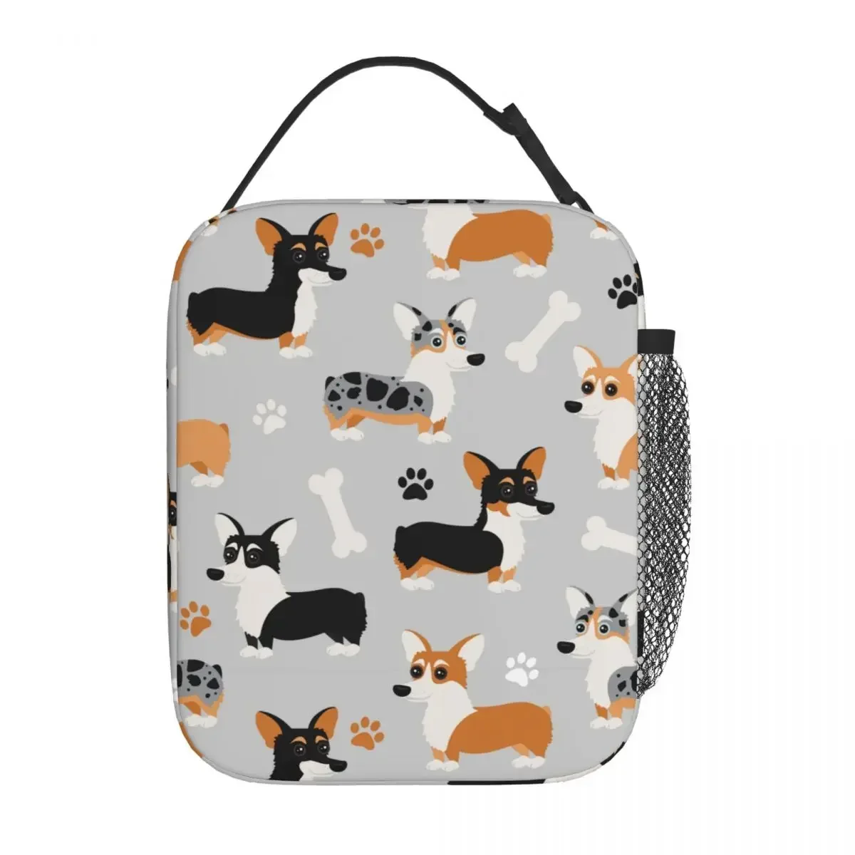 

Cute Corgi Pattern Gray Insulated Lunch Bags Thermal Meal Container Dog Large Tote Lunch Box Men Women College Picnic