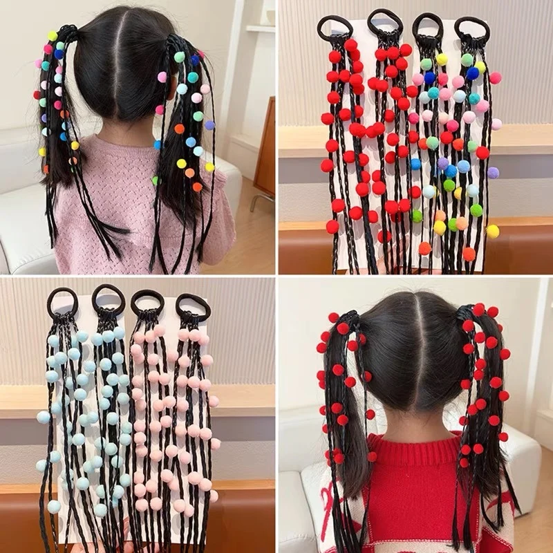 1PC Lovely Girls Color Ball Wigs Ponytail Headbands Rubber Bands Hair Bands Headwear Kids Hair Accessories Hair Ornament