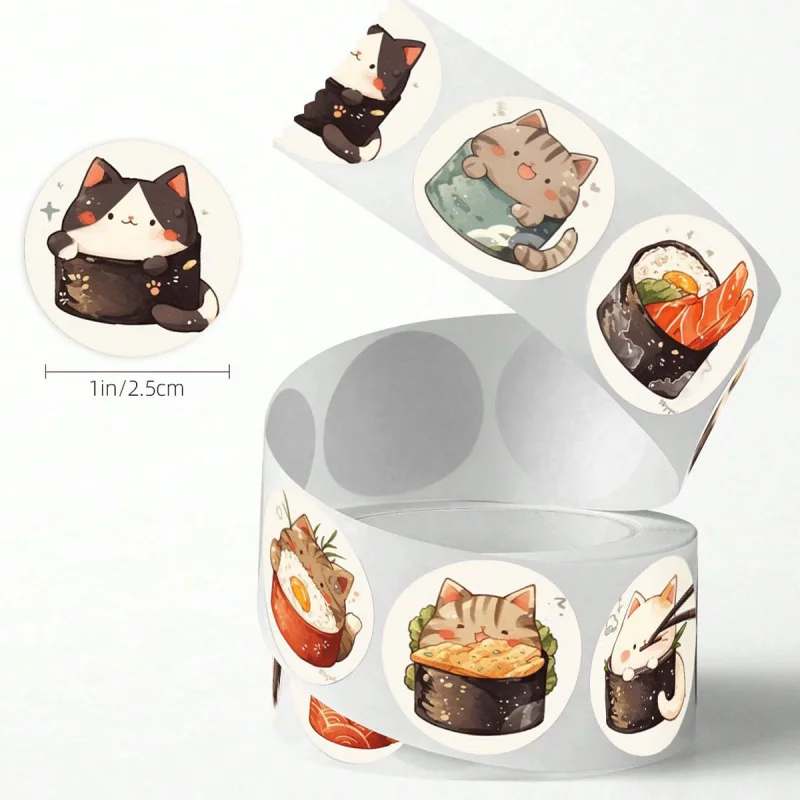 500Pcs Round Cat Sushi Thank You Stickers Cute Seal Labels for DIY Gift Wrapping, Envelope , Baking Cake Boxes Scrapbooking view 2