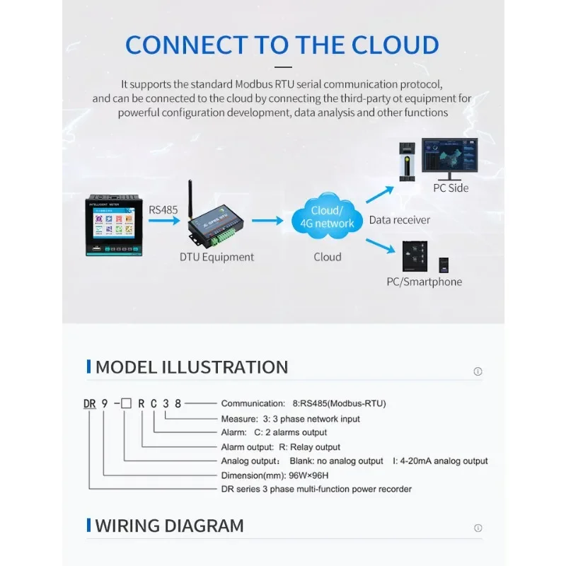 LCD Display Intelligent High Precision Multi-function 3 Phase Recorder Power Meter With RS485