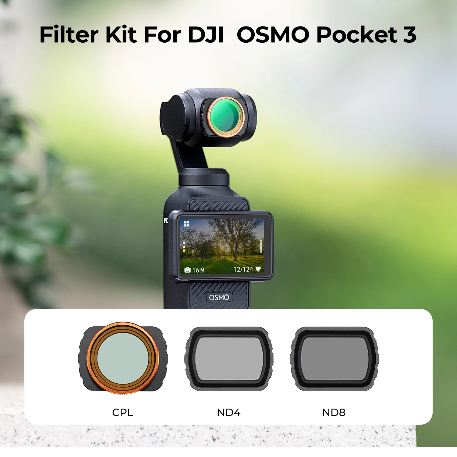 K&F Concept Magnetic Filters Set (CPL+ND4+ND8) for DJI Osmo Pocket 3 Multi-Coated Optical Glass Light Reduction Polarizer Filter