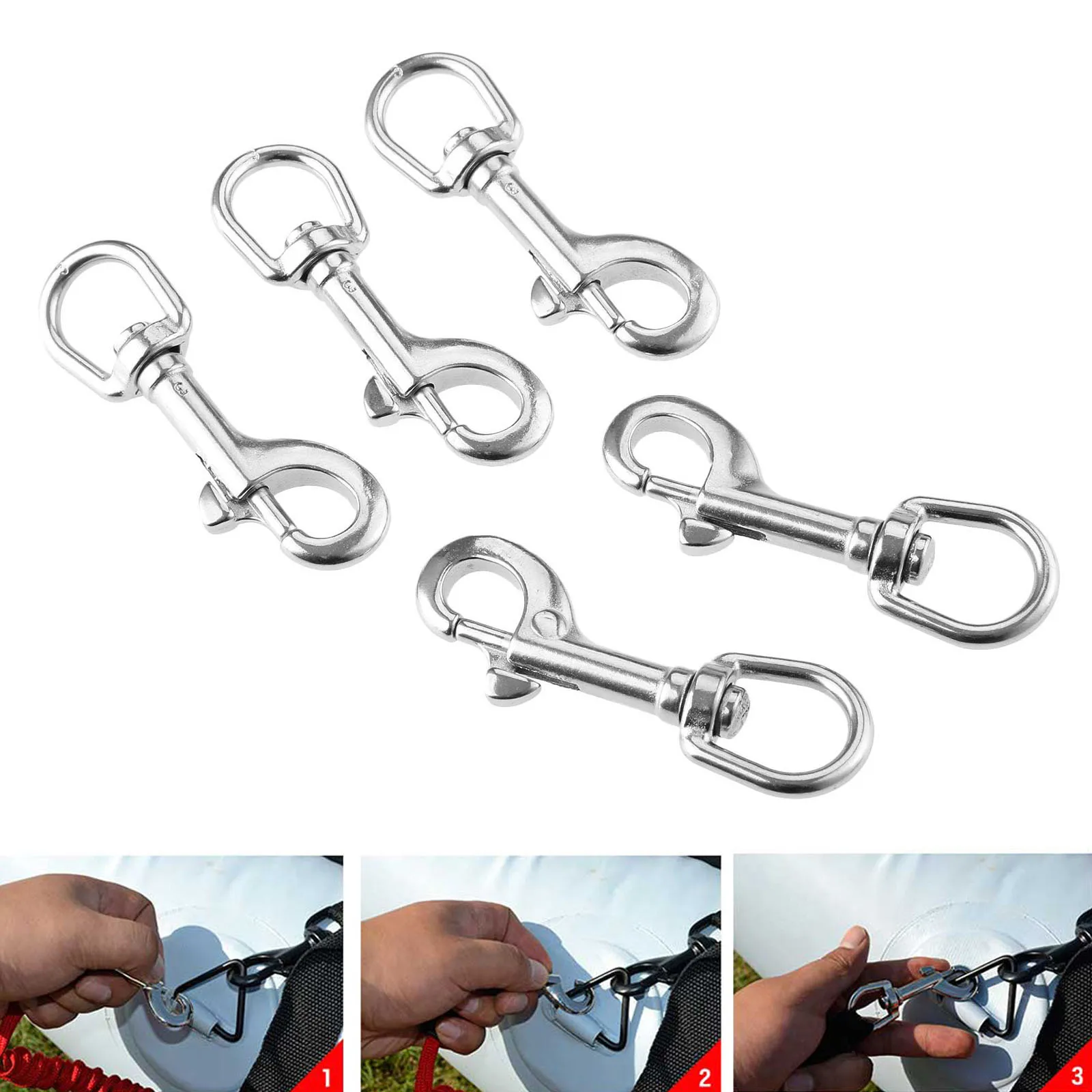 5Pcs Swivel Eye Bolt Snap Hook 316 Stainless Steel for Fishing Boat Canoe Flagpole Pet Leash Camera Leash Key Chain clothesline