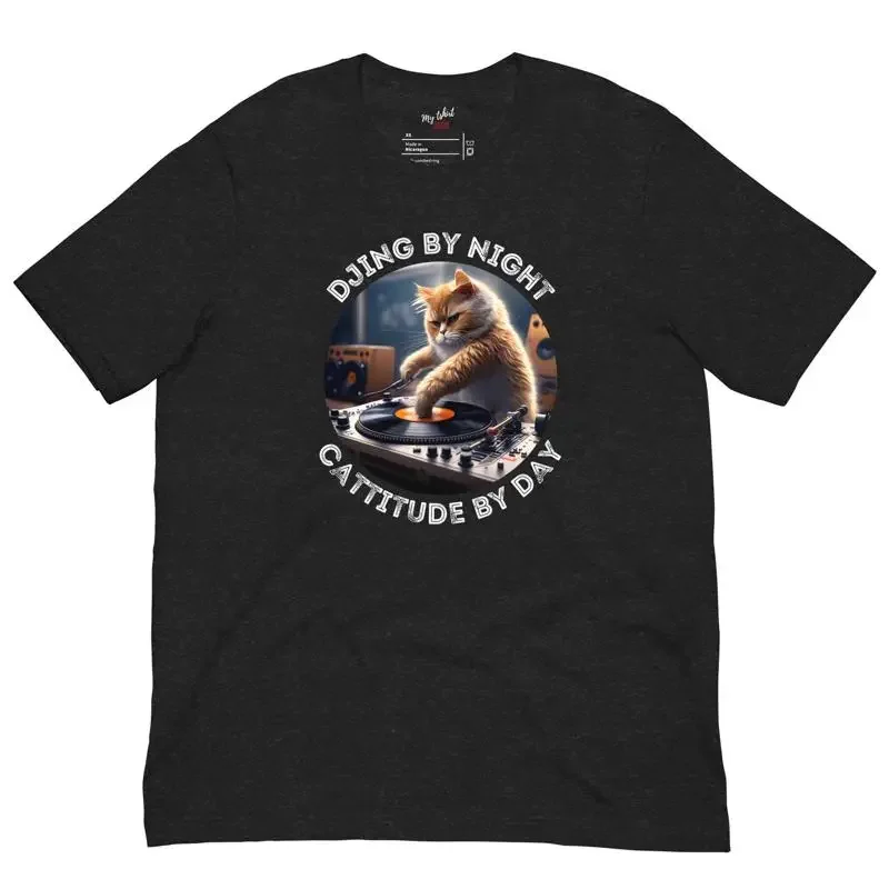 Cute Cat Dj T Shirt Fun And Unique Music Lover For Owners Feline Enthusiasts Composer Musician Turntablelist Themed