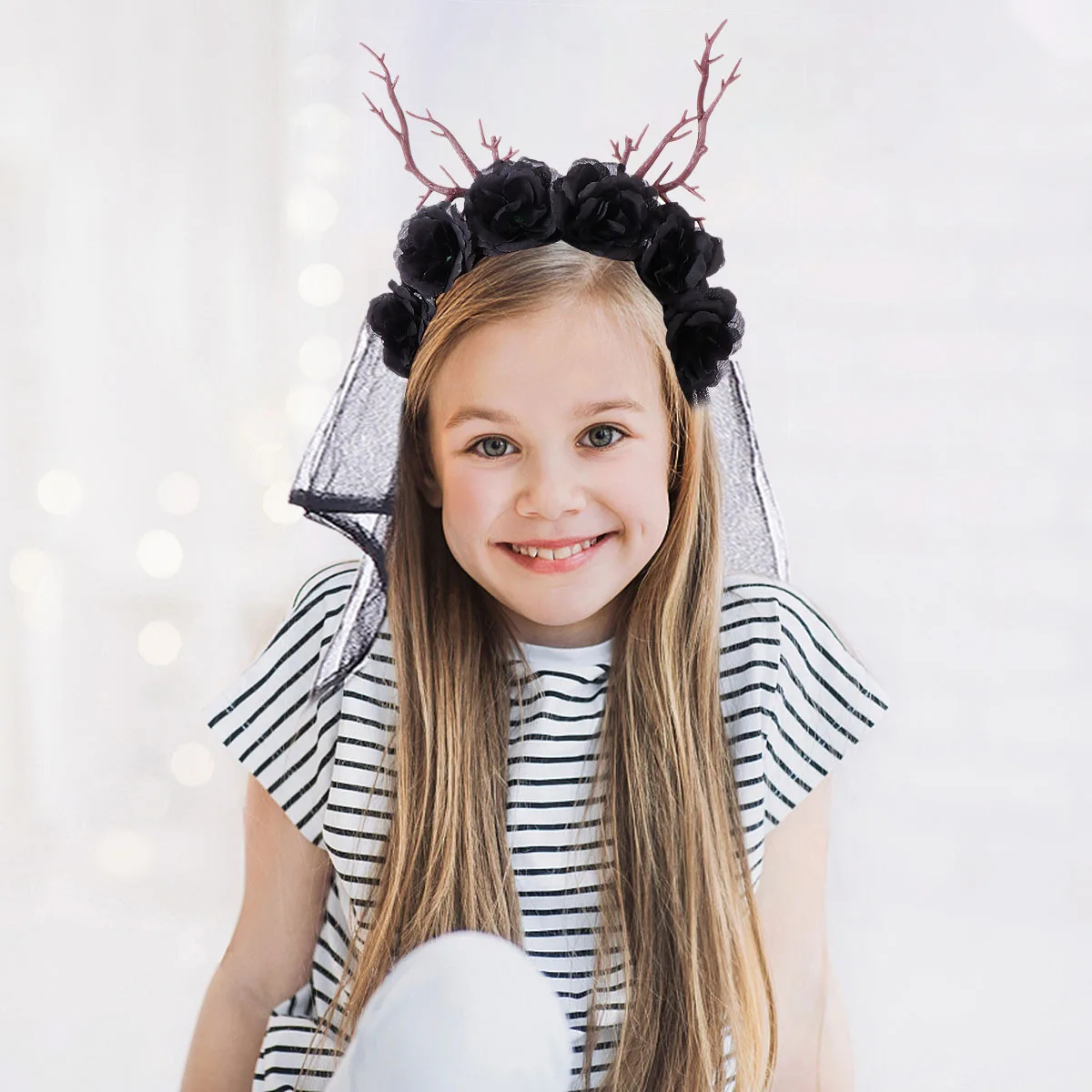 

Halloween Party Hair Clip Lightweight Artificial Flower Branch Headband Costume Decoration Theme Accessory Rose