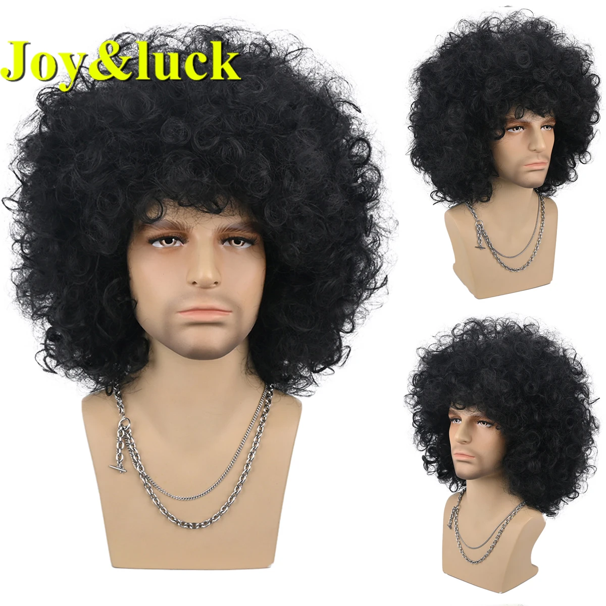 Men's High Quality Synthetic Wig High Density With Breathable Rose Mesh Cap African Curl Wig Stretchy Giant Fluffy Puff Wig