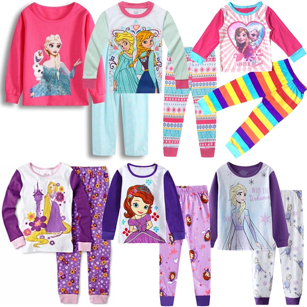 New Autumn Girls Kids Pajamas Anna Elsa Children Sleepwear Baby Pijamas Sets Rapunzel Princess Pyjama Girl Nightwear Clothes