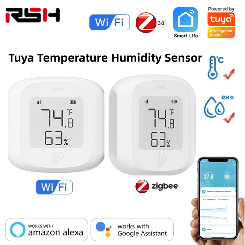 Tuya-屋内および屋外の湿度センサー,Wi-Fi,Zigbee,温度,湿度,音声制御,Alexa,Google Homeと互換性があり,スマートライフ