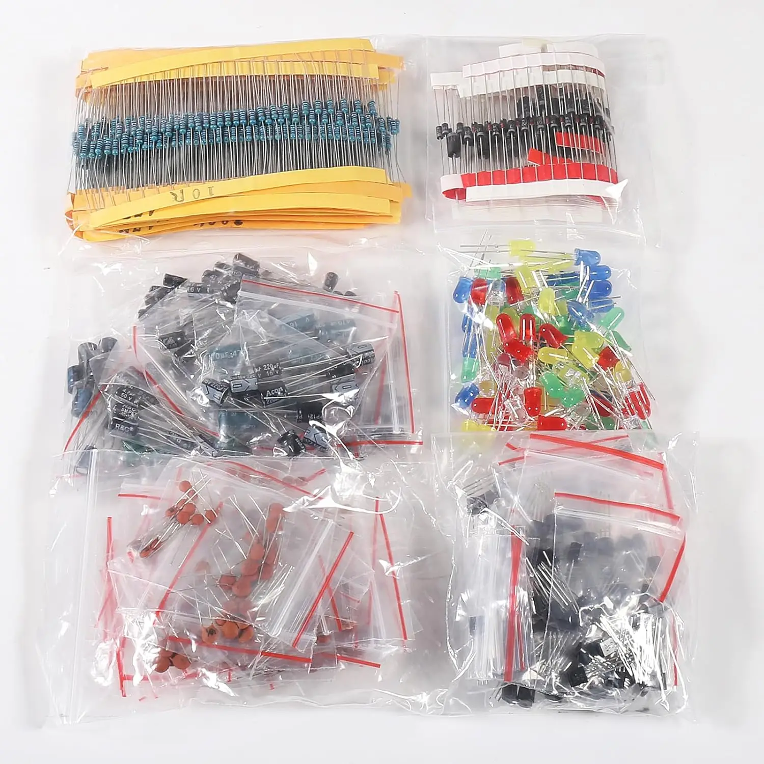 1400PCS Basic Electronics Component Assortment Kit Resistors Transistor Component Ceramic Capacitor Electrolytic Capacitor LED