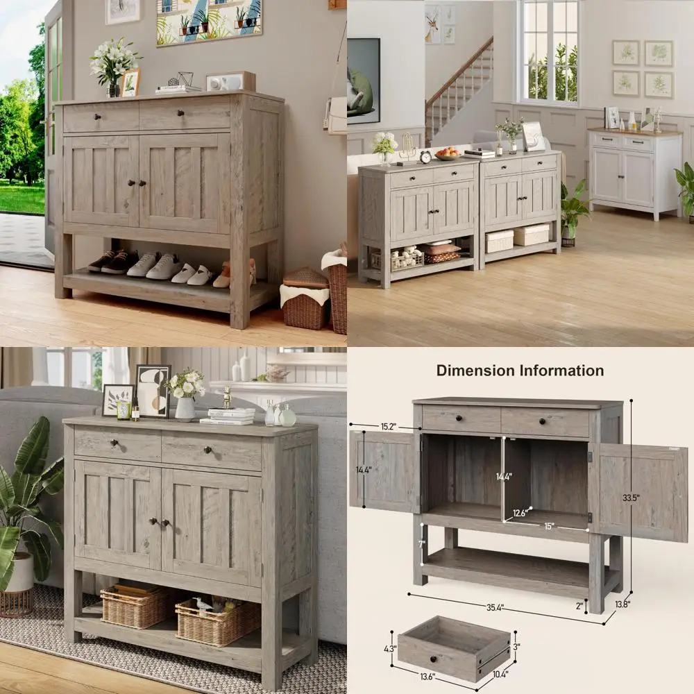 

Farmhouse Style Buffet Sideboard Cabinet with Storage, Console Table Featuring 2 Cabinets, 2 Drawers, and Open Shelf for Entrywa