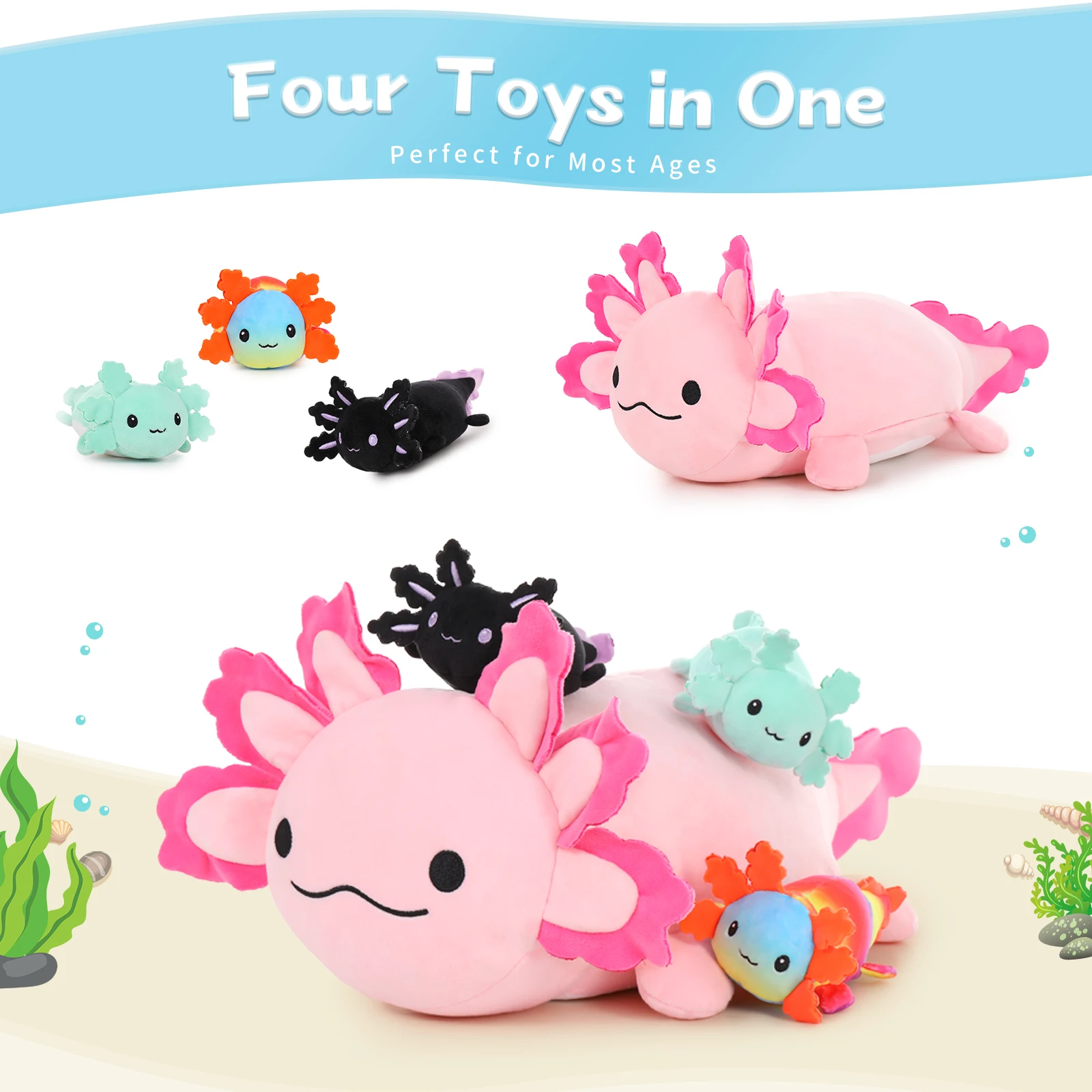 MorisMos Gigantyczny Pluszowy Axolotl z Małymi Szczeniaczkami w środku, 60cm Miękkie Axolotle Pluszaki, Prezenty dla Dzieci Dziewczynek Chłopców na Urodziny