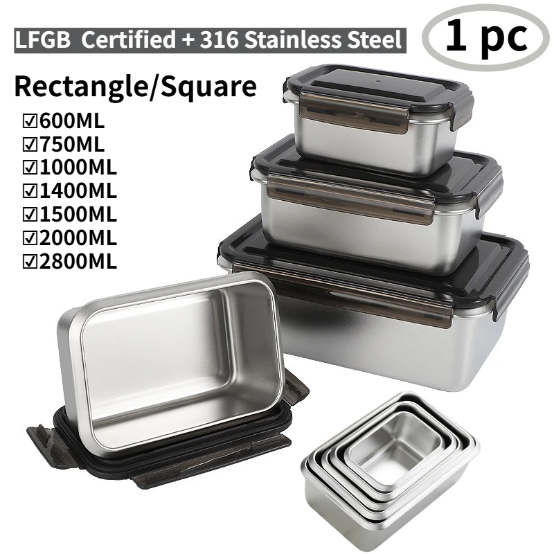 316 Stainless Steel Fresh-keeping Box with Exhaust Valve LFGB Certified Fruit Fresh-keeping Fridge Box Good Airtight Container