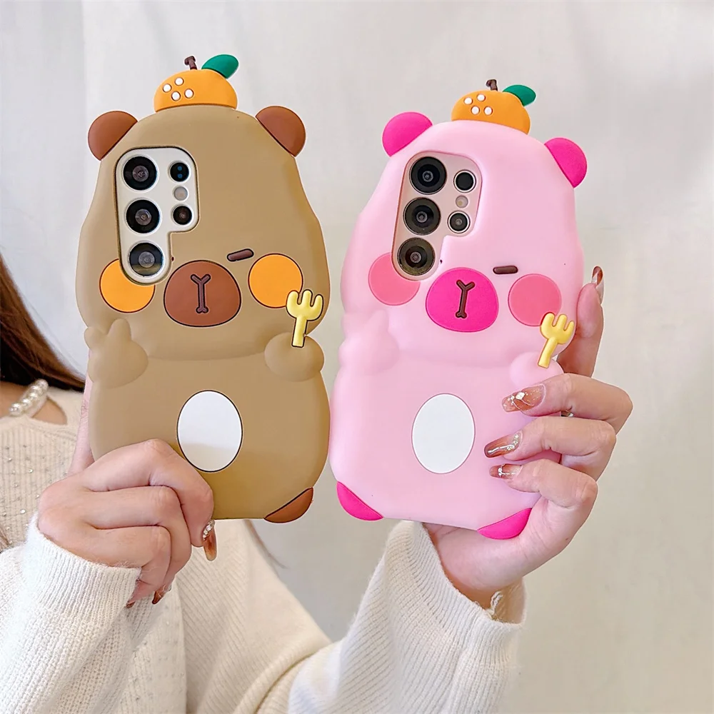 

Kawaii Fun 3D Fruit Capybara Phone Case for S26 Ultra Trendy Soft Silicone Protect Cover for SamSung Galaxy S25 S24 S23 A57 A56