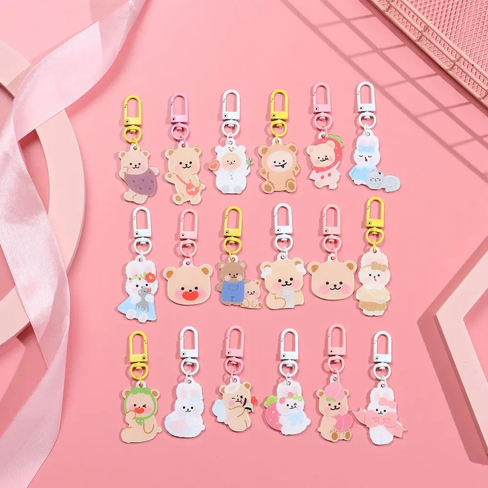 Woman Acrylic Phone Chain Keyring Bag Pendant Rabbit Cat Bear Keychains