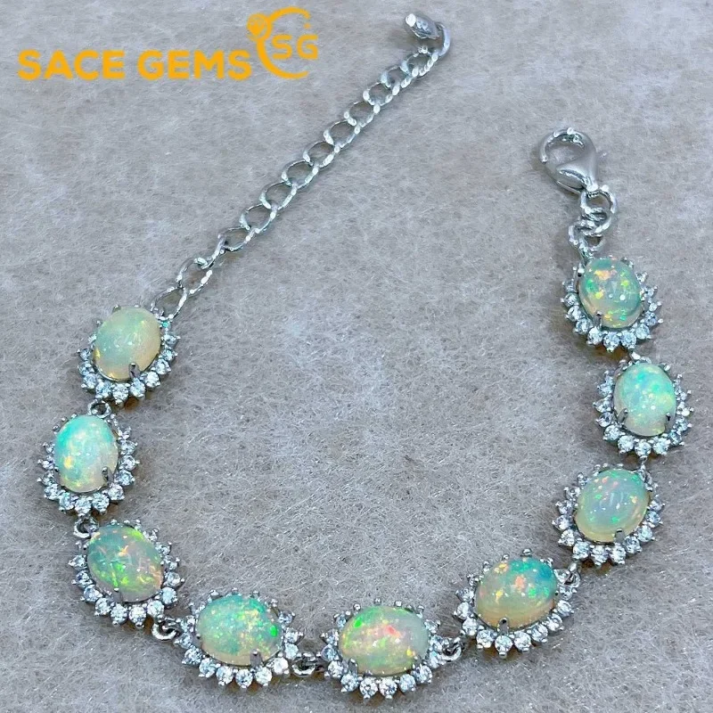 

SACE GEMS New Arrival 925 Sterling Silver 6*8MM Natural Opal Gemstone Bracelrts for Women Engagement Cocktail Party Fine Jewelry