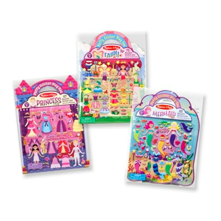 

Puffy Sticker Activity Books Set of 3 Princess, Mermaid and Fairy, with 207 Reusable Puffy Stickers and Fold-Out Scenes, Mess F