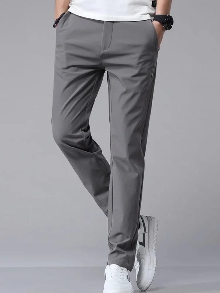 Summer and autumn men's casual pants, high-end solid color casual trousers, straight leg slim pants, simple and elastic