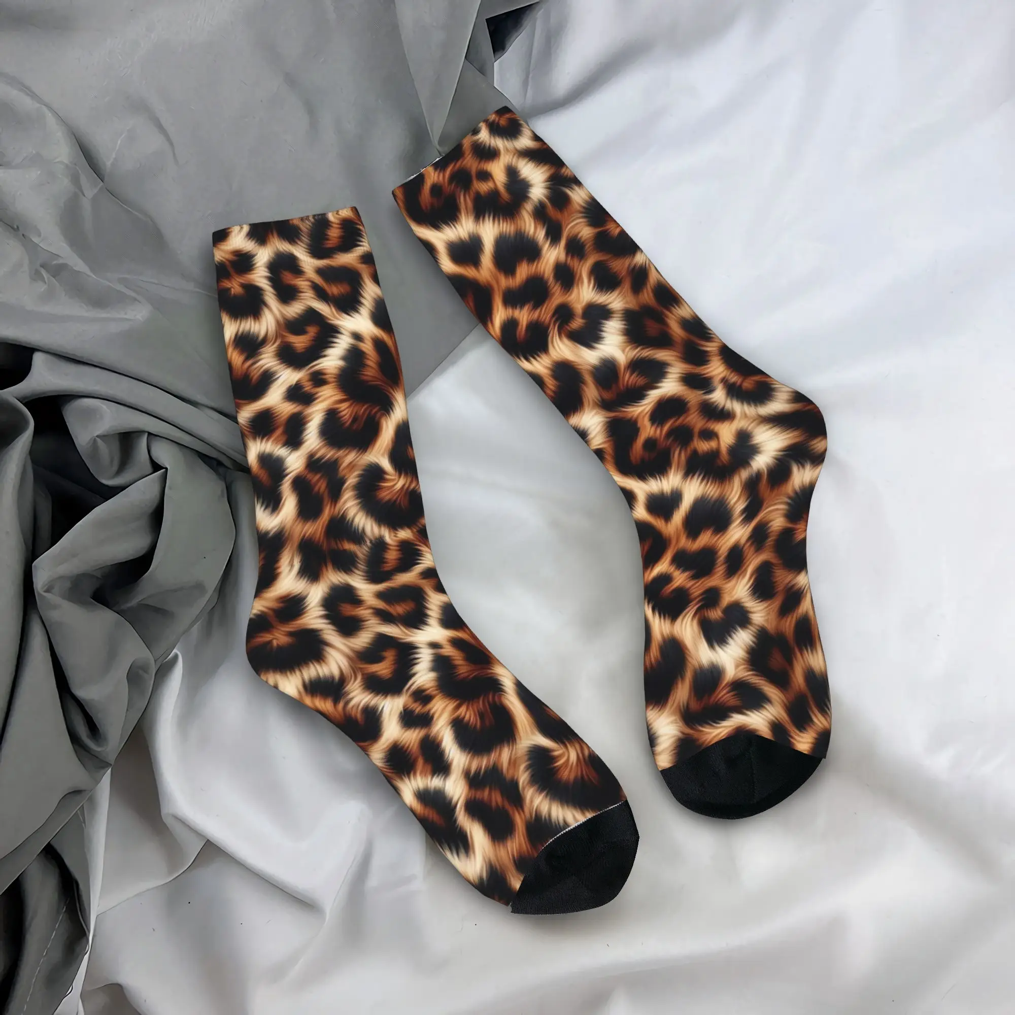 Adults Men Socks Leopard Skin Print  Stockings Spring Casual High Quality Socks Graphic Cycling Non Slip Socks