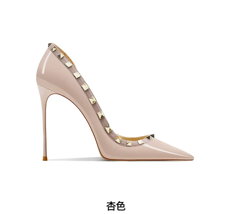 2025 Spring Burgundy Rivet Pointed Stiletto High Heels Children Super Shallow Mouth