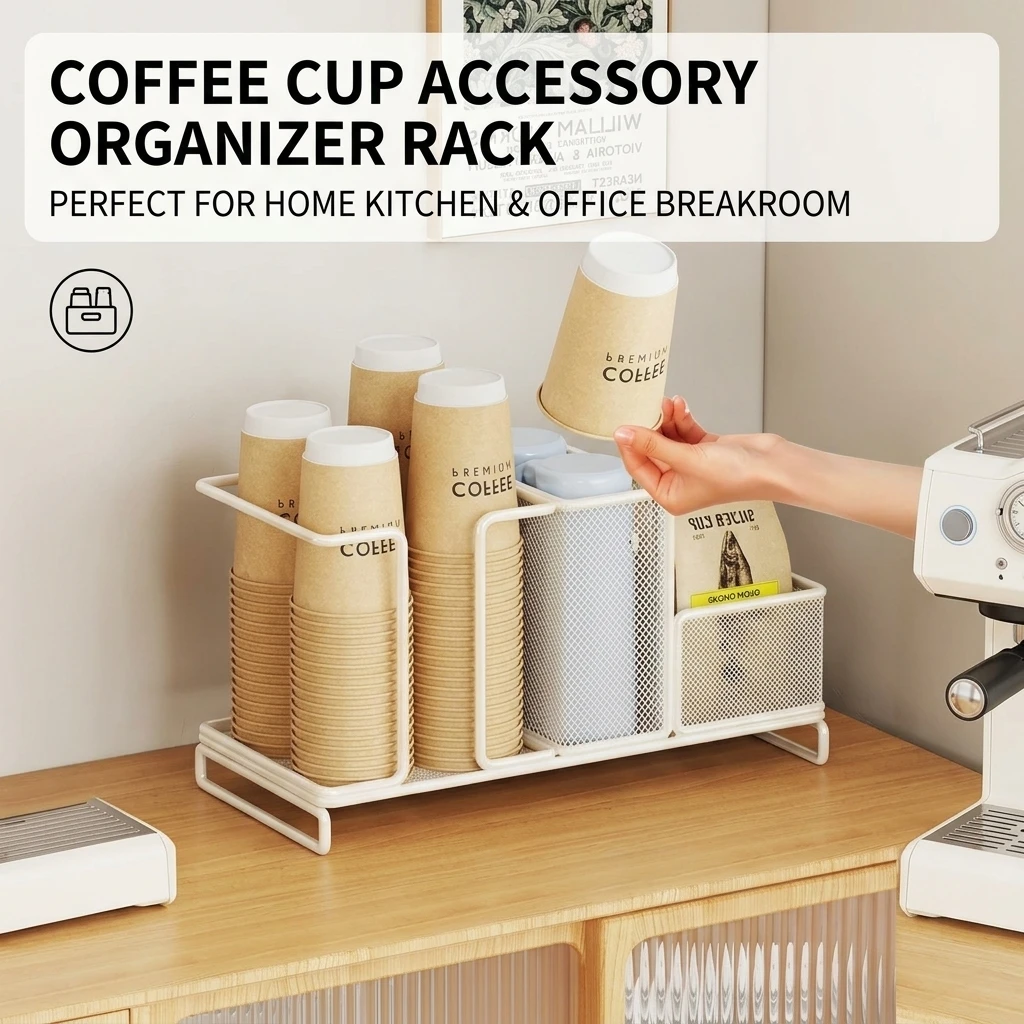 Kitchen Countertop Cup Dispenser Holder Hollow Grid Coffee Mug Organizer Rack Anti Slip Base for Office Breakroom Storage view 3