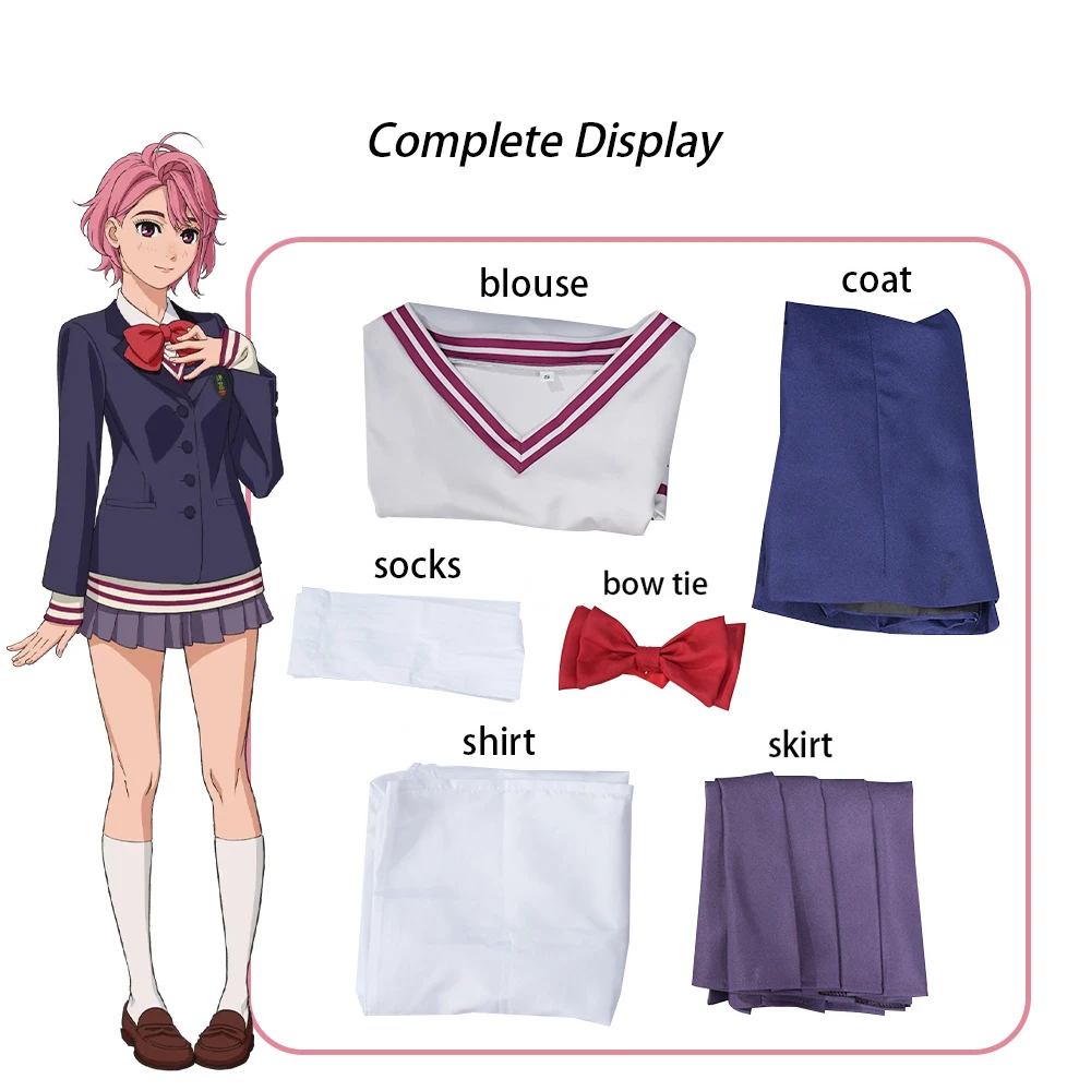 Anime Dandadan Aira Shiratori Cosplay Costume Wig Shiratori Aira Cosplay School Uniform Women Disguise Blue JK Jackets Skirts image 3