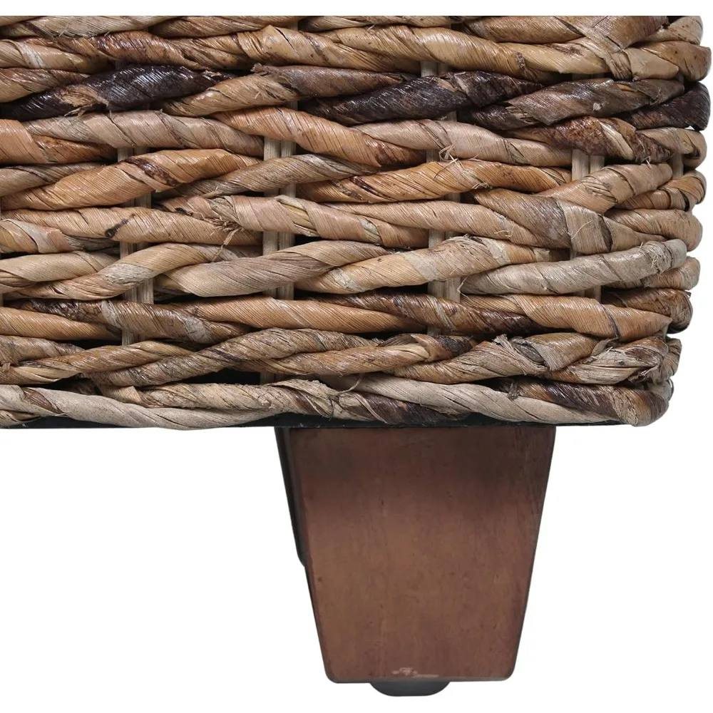 Woven Rattan Storage Coastal Coffee Table - Handwoven Natural Brown Rattan, Hidden Storage, Solid Wood Frame, 37x20x18 Inches (