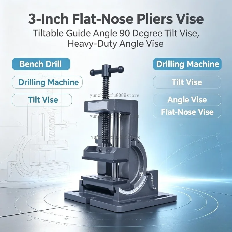 3-Inch Flat-Nose Pliers Vise, Guide Angle 90 Degree Tilt Vise, Heavy-Duty Angle Vise for Bench Drill and Drilling Machine Use