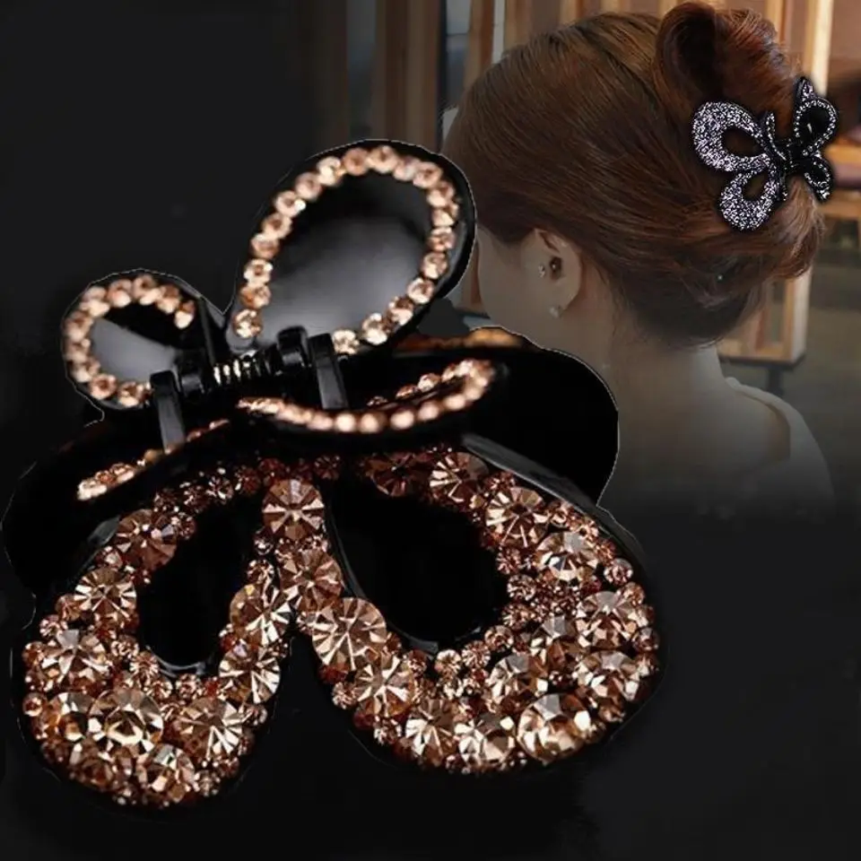 

Korean Style Rhinestone Hair Claw Clip Elegant Crystal Updo Bun Holder Simple Ponytail Hair Accessories for Women Girls