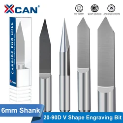 XCAN 6mm Shank PCB Engraving Bit 20-90 Degrees End Mill for CNC Engraving Machine Flat Bottom CNC Router Carving Milling Cutter