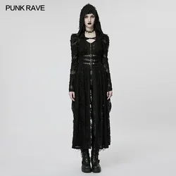 PUNK RAVE Cappotto lavorato a maglia con motivo rosa gotico scuro da donna Abito lungo dal design indipendente in due pezzi Giacca con personalità misteriosa