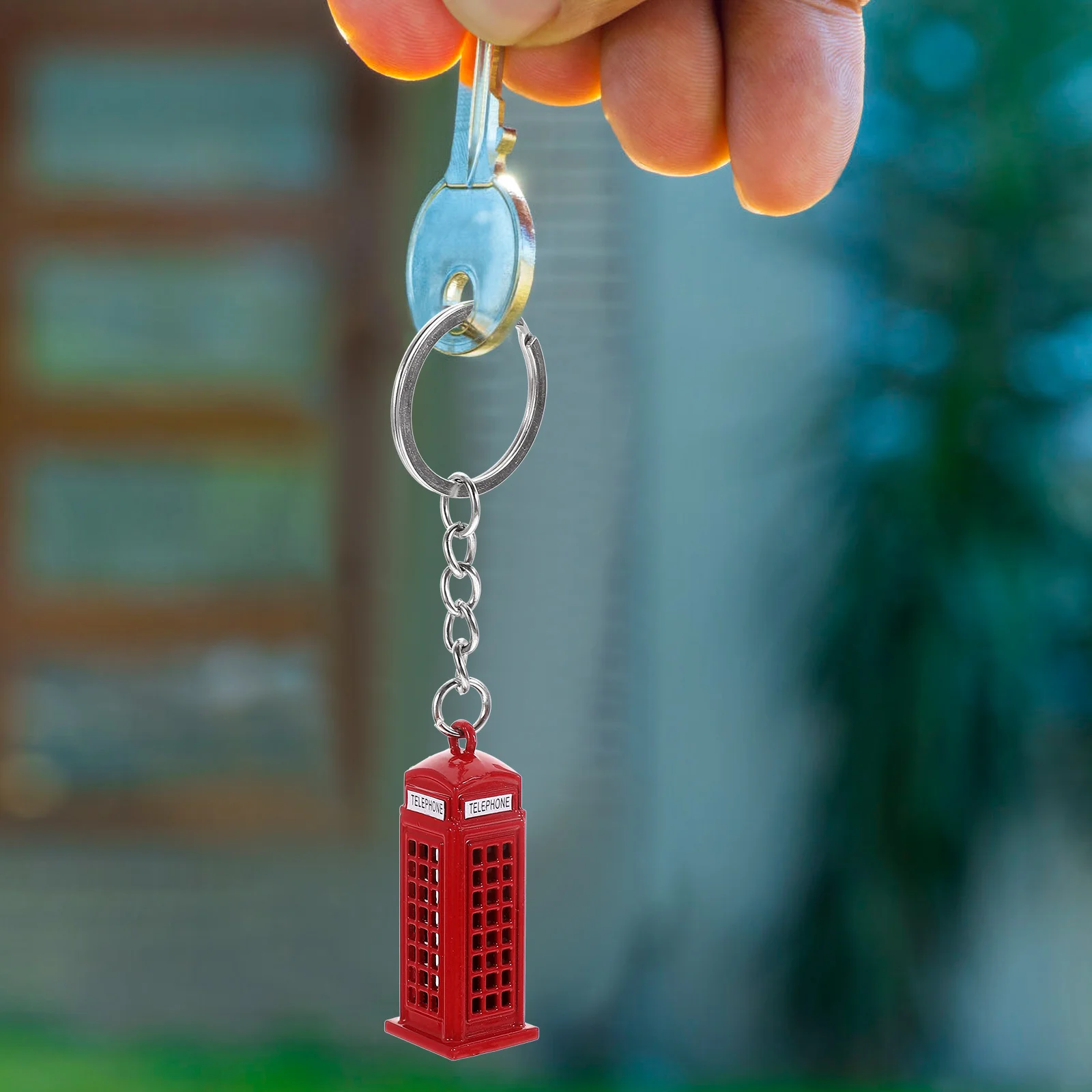 4 Pcs Key Ring Chain Miss Red Decor Luggage Pendant Zinc Alloy British Element Keychain Telephone Booth