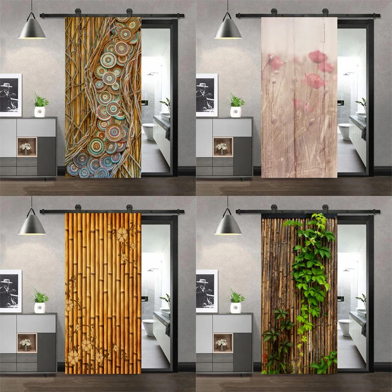 Bamboo art decoration Door Stickers Adhesive  Decorations Posters Wallpaper for Living Room DIY Full Door Mural  Poster Home