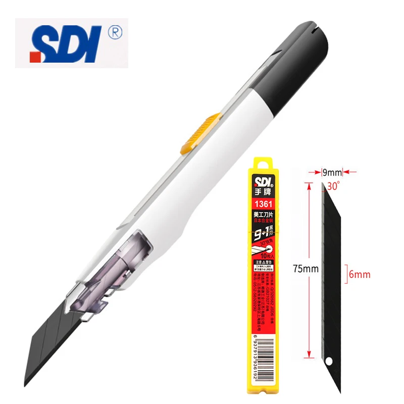 SDI Small Utility Knife Anti Shaking 30 ° Sharp Blade Box Cutter Professionnel Premium Safety Self-Locking Design Package Paper