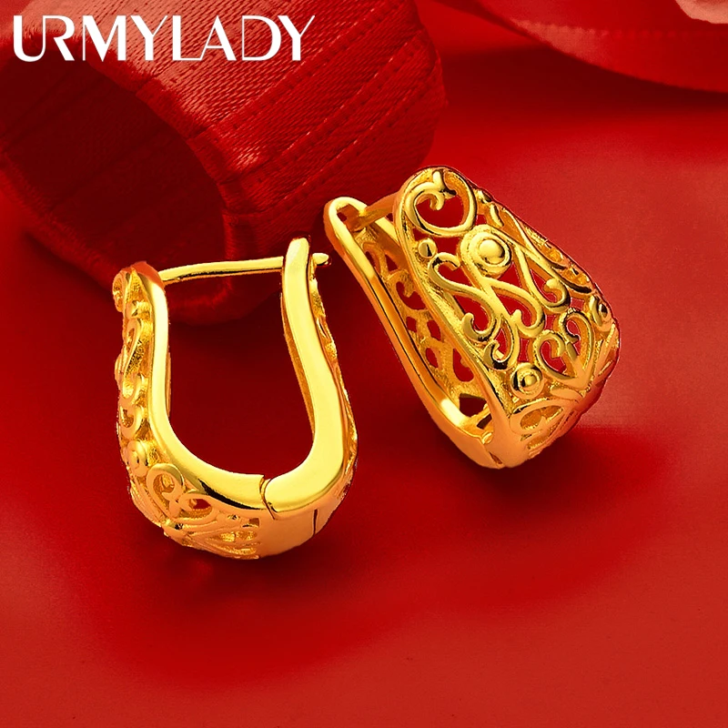 

URMYLADY 925 Sterling Silver 18K Gold Hollow Flower Clip Earrings For Women Luxury Wedding Engagements Fashion Charm Jewelry
