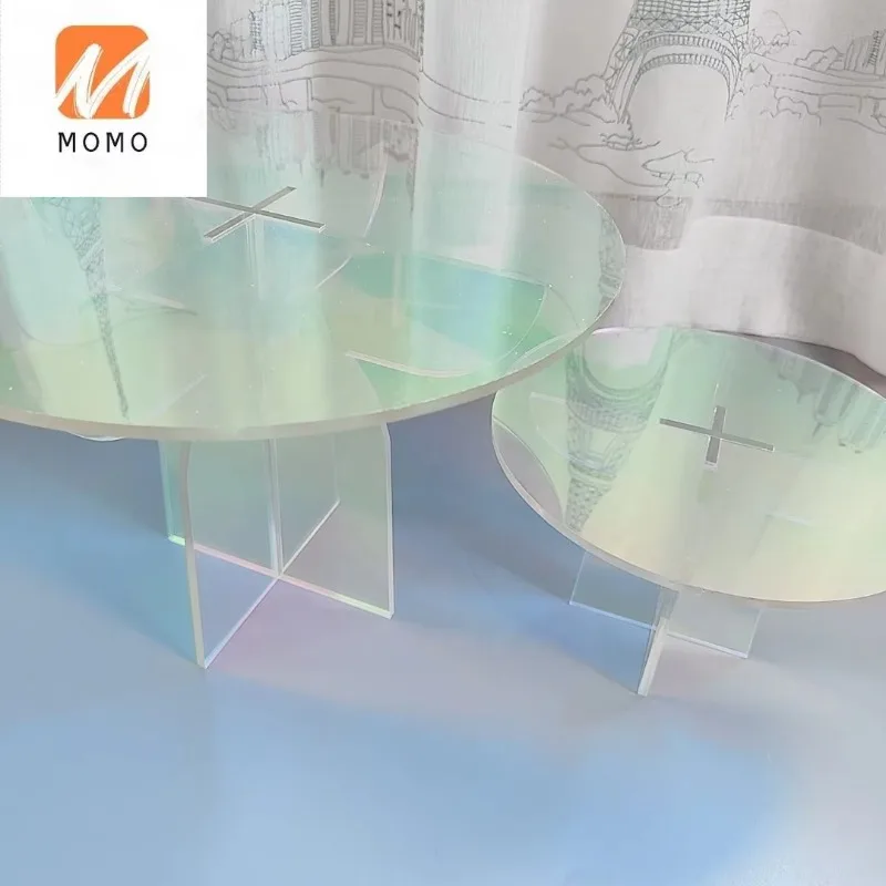 5.0Mm Acrylic Colorful Clear Iridescent Cake Stand Custom Size Natural Store Round Wedding Cake Display Stand