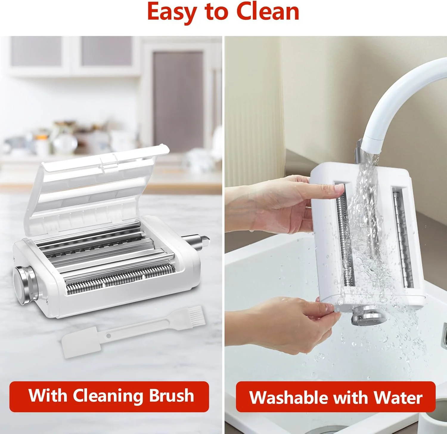 3-in-1 Pasta Maker Attachment for KitchenAid & Cuisinart Stand Mixers, Pasta Roller, Spaghetti & Fettuccine Cutter Set with Cleaning Brush, Stainless Steel view 5