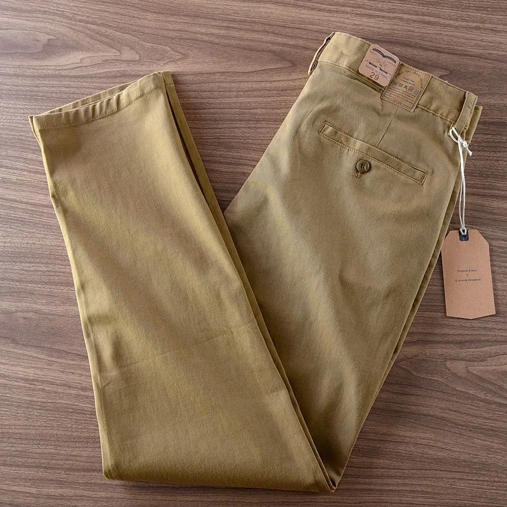 

Весенние микроэластичные тонкие повседневные брюки из чистого хлопка в стиле ретро, мужские повседневные универсальные маленькие прямые брюки 2025 года, брюки-карго