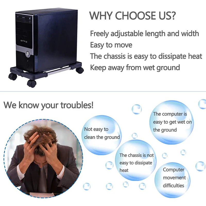 Mobile CPU Stand Adjustable Computer Tower Stand With Locking Caster Wheels Under Home Office Desk