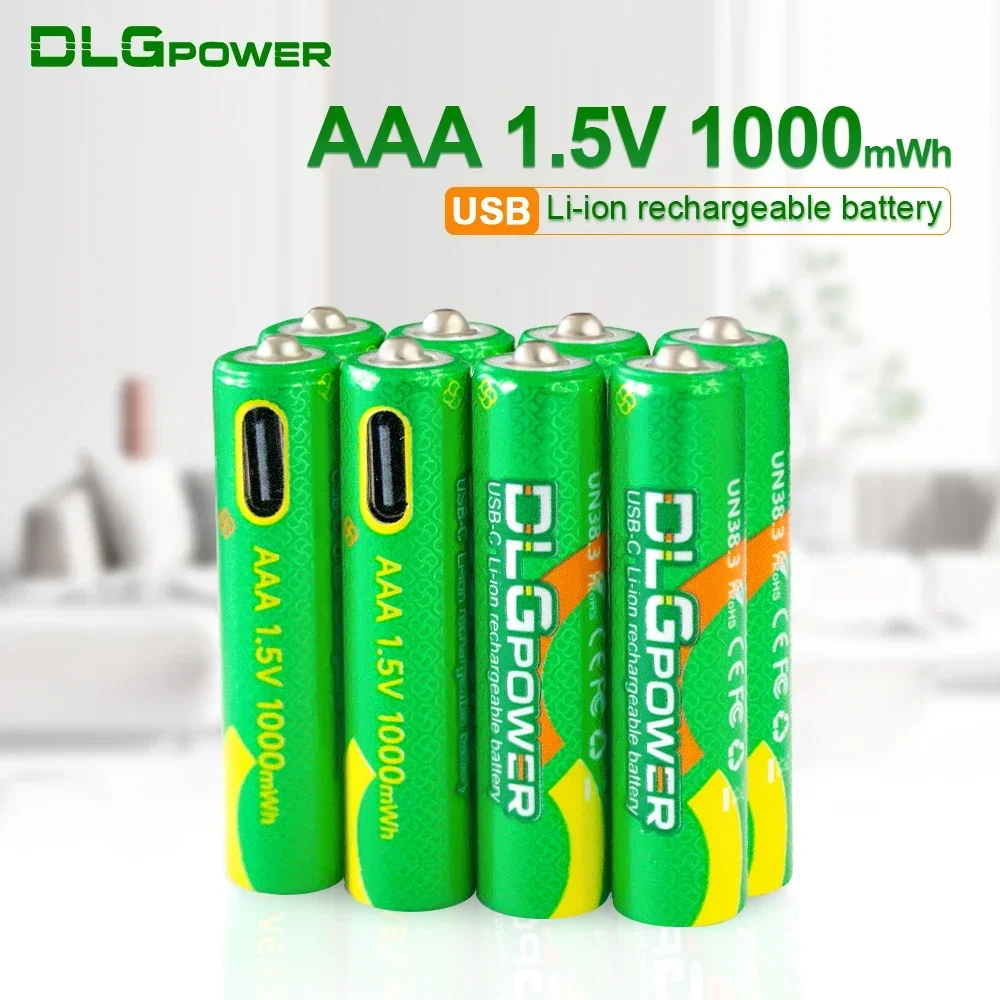 DLGpower USB Li-ion AAA 1.5V Rechargeable Battery aaa 1000mWh Lithium Batteries for Toys Remote Control Mouse Flashlight