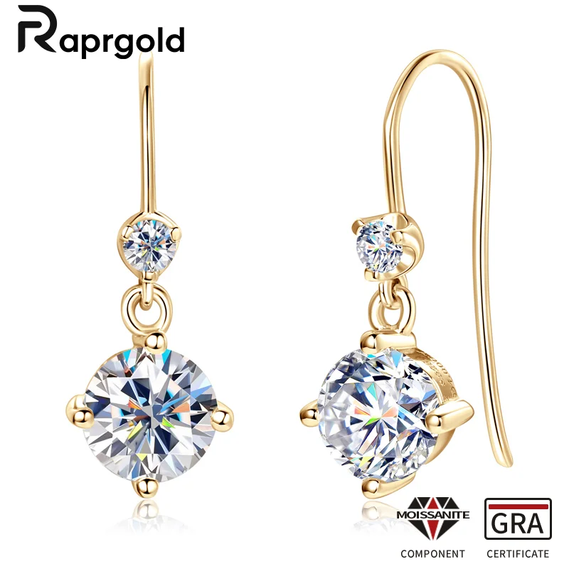 

RAPRGOLD Round Cut Moissanite Stud Earrings for Women Original 925 Sterling Silver Piercing Drop Earring Jewelry Gift Pendientes